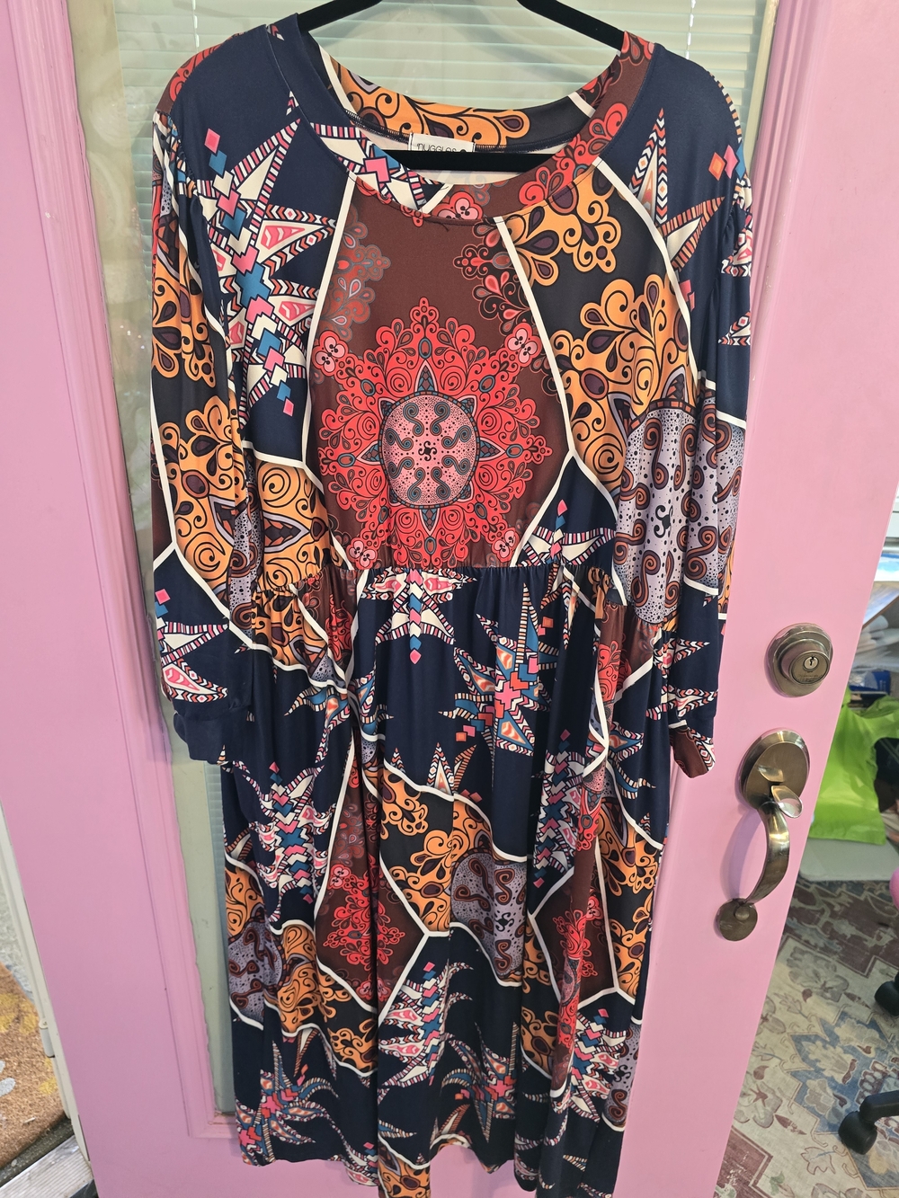 Nuggles Multicolor Boho Print Midi Dress - Navy, Orange, Red, Cream
